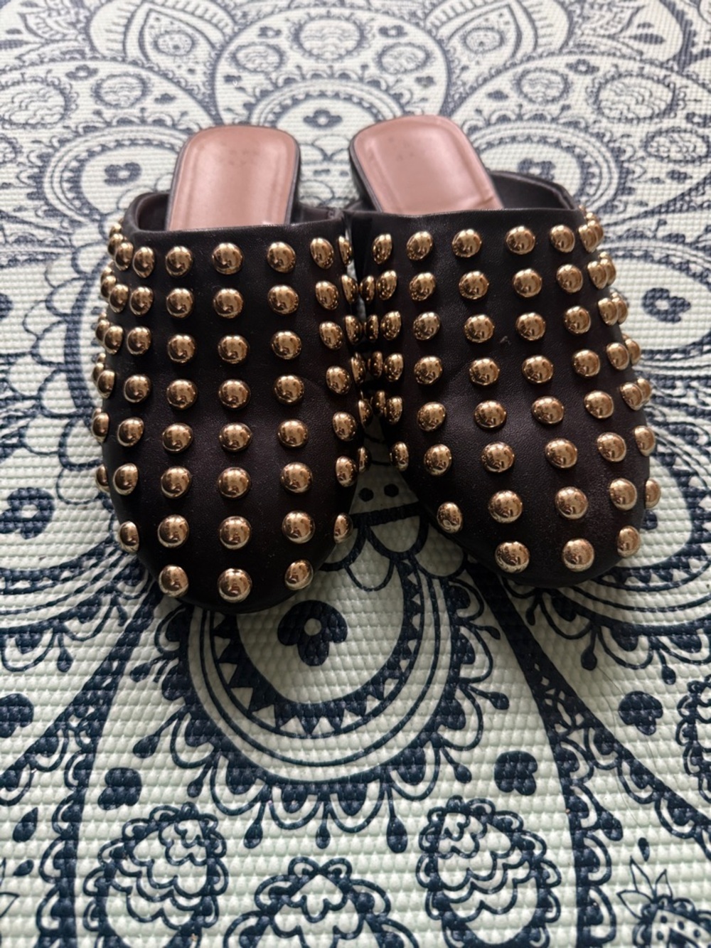 Black Slip-On Mules with Gold Studs